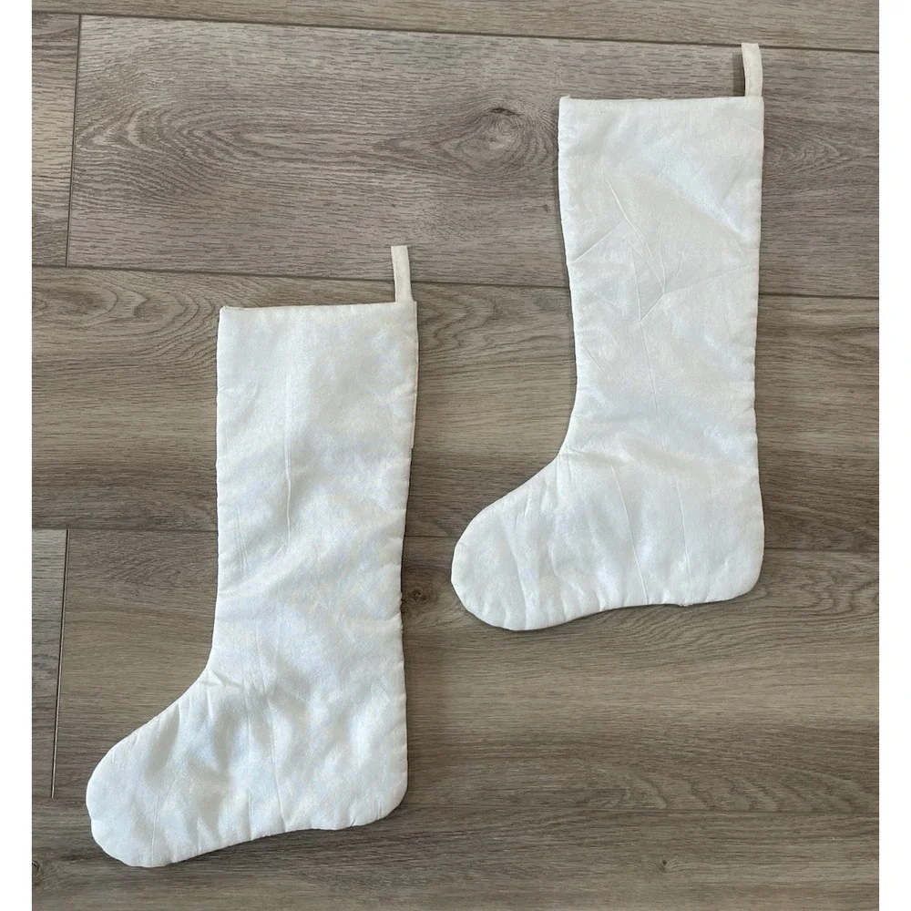 Set of 2 Lg Cream White Beach Nautical Christmas Stockings Coral Starfish Beaded